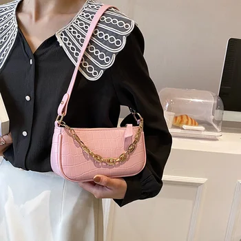 Дамски чанти през рамо с фин каменен модел на подмишниците 2023, пролетно обзаведен с модерна кожена чанта през рамо, чанти за подмишниците Изображение