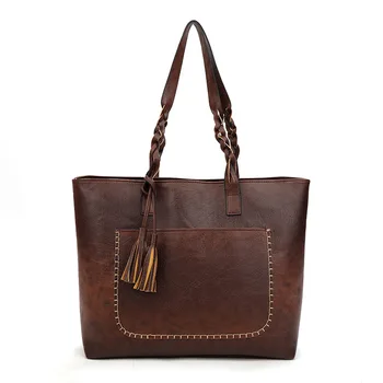 Дамска чанта с голям капацитет, чанта през рамо, bolsos, Нова чанта през рамо за жени с пискюли, кожени чанти на известни дизайнери, чанта Изображение