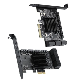 PCIE до 10 пристанища на SATA Контролер, Адаптер PCI-E за майнинга Странично за Win10 Linux 6 Gbit/с 1XCE Изображение