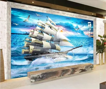 beibehang Потребителски тапети 3d голям стенопис ветроходство ветреное морето ветроходство пейзаж papel de parede фонови картинки 3D стенописи Изображение