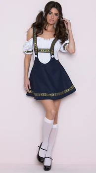 Секси Дамски униформи за бира момичета, костюм за Октоберфест, дрехи за ролеви игри на Хелоуин, дрехи за една мома, японска ученичка, пола-прашка Изображение