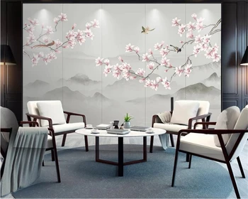копринени тапети beibehang по поръчка, китайска ръчно рисувана, рисувани във формата на цвете сливи, тапети тапети за телевизор, декорация на дома, пух Изображение