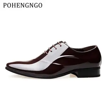 нова мода мъжка офис обувки, ярки мъжки модел обувки от лачена кожа, светският мъжки обувки Sapato, сватбени oxfords от мека кожа, обувки бизнес Изображение
