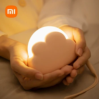 Xiaomi Акумулаторна малко сладък лека нощ с облаците, настолна лампа за защита на очите, led за студентки, които дават подаръци, USB, мек бледо розов Изображение