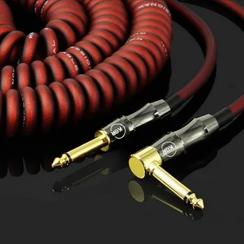Китара кабел, аудио кабел Fever, тел усилвател Gutiar, пружинен кабел, аудио кабел с позлатените приставка адаптер, музикален инструмент Изображение