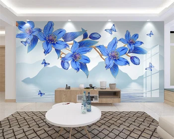 beibehang papel de parede Индивидуални модерни индивидуалност нови китайски синьо мастило, линия на фигура цвете птица пейзаж на стената тапет Изображение
