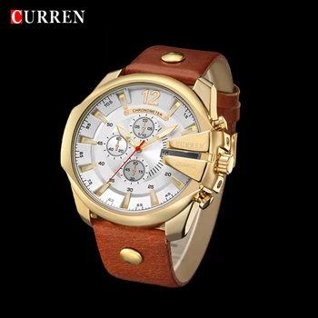 Бизнес мъжки часовник Curren най-добрата марка луксозни златни мъжки часовник, с моден кожена каишка, ежедневни спортни ръчни часовници на открито с голям циферблат Изображение