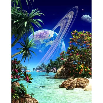 Направи си сам 5D earth Космическа Galaxy Кораби дърво Пълна диамантена живопис Комплекти на кръстат бод Художествена живописна 3D боя диаманти Изображение