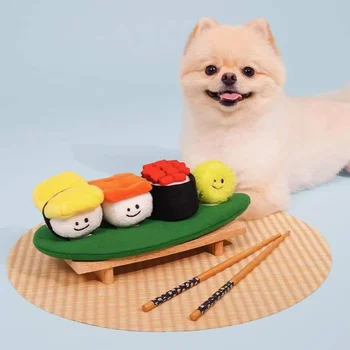 Сладко Забавно тибетски храна, Обнюхивающая звукова играчка за кучета, Японски, суши, Плюшен Пищащая играчка за домашни любимци, Обучение на интерактивни играчки за кученце Изображение