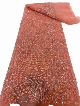Окото плат с 3D аппликацией и цветен модел, качество на сватбена рокля от мъниста и пайеток, плат 