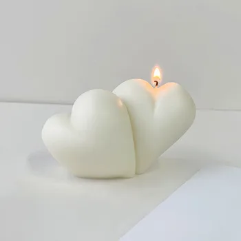 3D Двойна свещ на любовта силиконова форма на Две свещи, любов силиконова форма за Торта с шоколад силиконова форма на подарък за Свети Валентин под формата на сапун Изображение