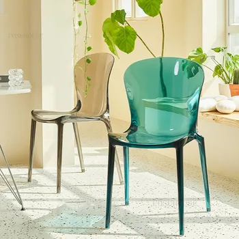 Скандинавските пластмасови трапезни столове за трапезария, мебели облегалката акрилен стол модерен минималистичен дизайнерски почивка за хранене на стол Изображение
