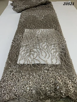 2023 Африканска нова лейси висококачествени тъкани 5 ярда нигерийски лента, завързана кърпа с пайети, омрежен завързана на сватбената страна на Z0521 Изображение