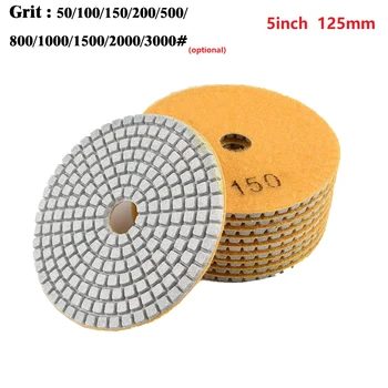 5-Инчов 125-мм диамантени полиращи площадки за суха/влажна полиране на Гъвкави шлифовъчни дискове за шлайфане на гранит, Мрамор, бетон, камък Изображение