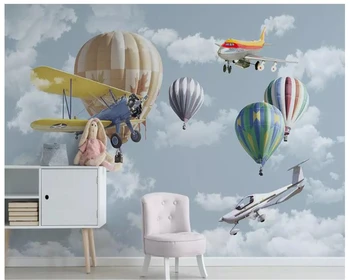 beibehang papel de parede, скандинавски минималистичен рисованный cartoony самолет, балон, на фона на детската стая, на стената hudas beauty Изображение