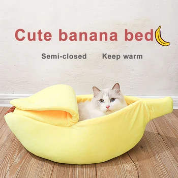 Комфортна възглавница за коте за котки, Преносима Уютна пещера, Скъпа Къща-легло за котка-банани, супер мек развъдник за кучета Топла Кошница за сън Изображение