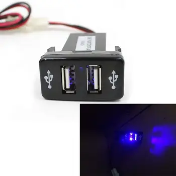 Зарядно 5V 2.1 A с двоен USB конектор за USB-адаптер за зареждане на арматурното табло на автомобила със сини led за авто аксесоари на TOYOTA Изображение