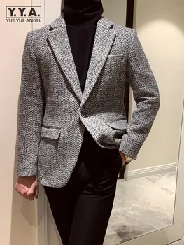 Ретро вълна Бизнес случайни мъжки Костюм в британския стил, сакото на една пуговице, оборудвана Офис на Мъжката Есенно-зимния сако, палто Изображение