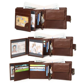 Класически Мъжки портфейл от естествена кожа, държач за кредитни карти, RFID-портфейл за монети Изображение