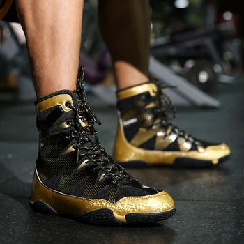Нови луксозни боксови обувки за мъже и жени, големи размери 37-46, боксови обувки, леки борцовские маратонки, устойчива на плъзгане борцовская обувки Изображение