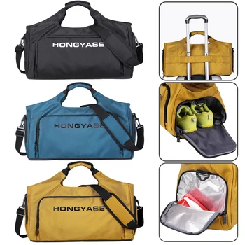 Спортна чанта с голям капацитет, чанти за рамо за фитнес на открито, сухи, влажни разделителни чанти за мъже, дамски спортни пътни чанти за практикуване на йога Изображение