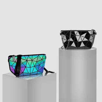 Модерен Мини-дамска чанта от лачена кожа, светещи, с неправилна геометрия, дамска чанта, дълга портфейл, Чанта през рамо, два вида презрамки Изображение